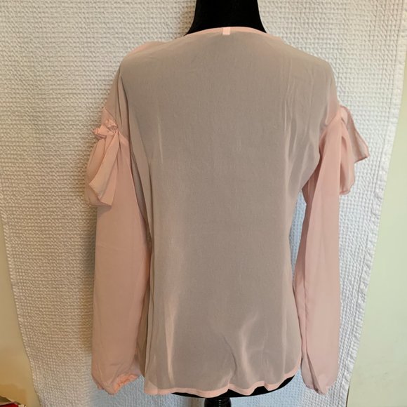 Soft Pink Ruffle Blouse - Semi Sheer - Picture 3 of 7